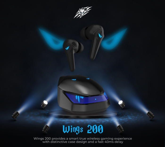 , Wireless, θήκη TW SADES με gaming earphones 200 -S02 μαύρα Wings True φόρτισης,
